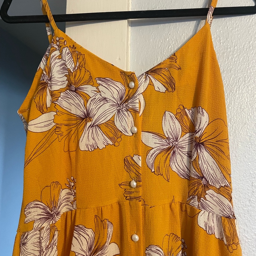 Long, straps, orange floral dress